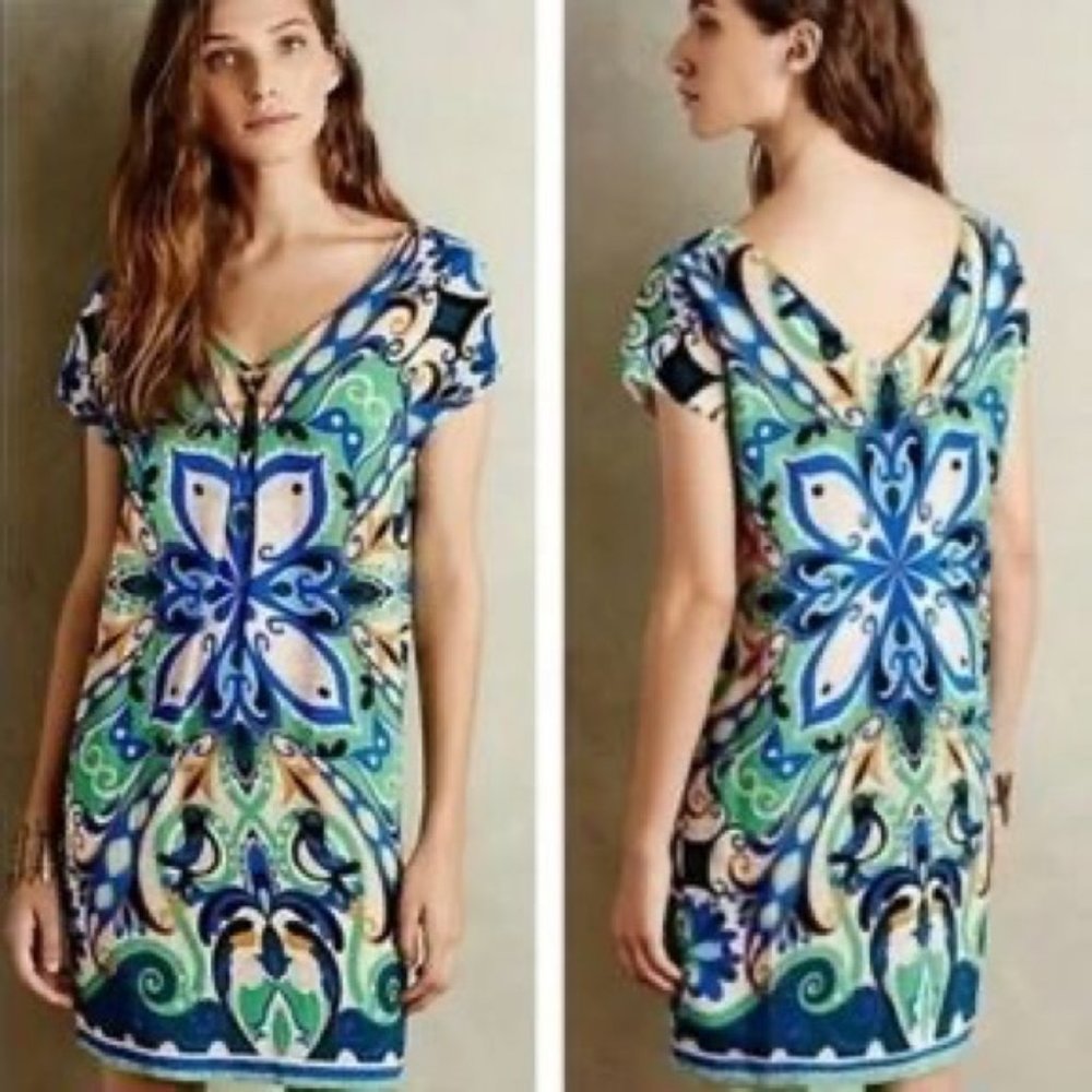 Anthropologie Maeve colorful relaxed fit  abstract nature print mini dress